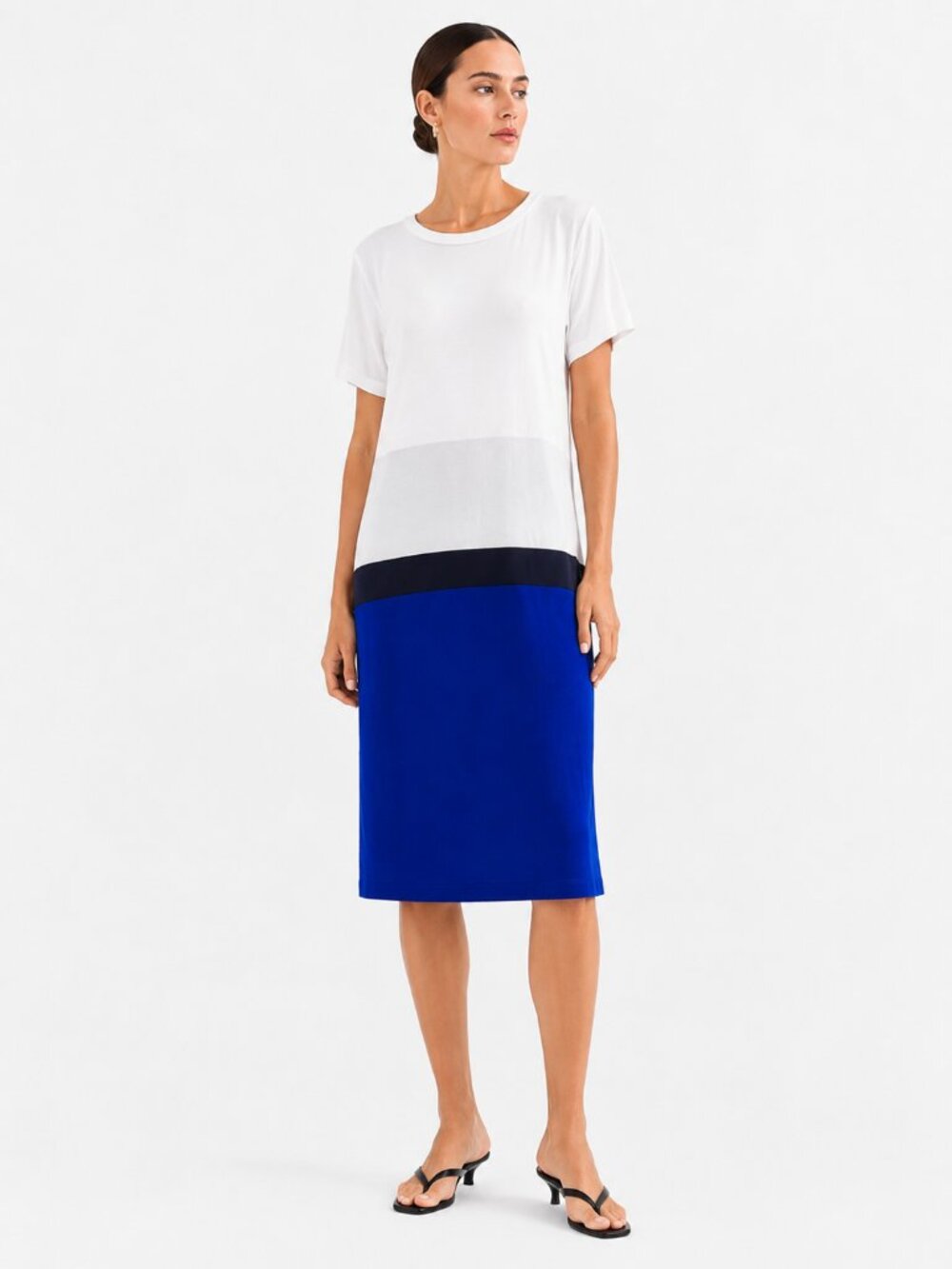 Cos WHITE NAVY BLACK STRIPED COLORBLOCK SHORT SLEEVE SHIRT DRESS - S